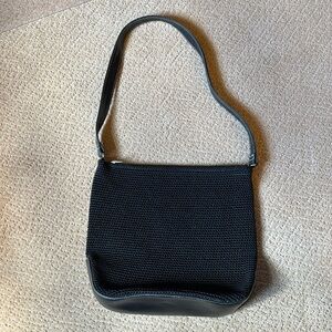 The Sak Elliott Lucca Crochet Shoulder Bag Top Zipper Nylon Black